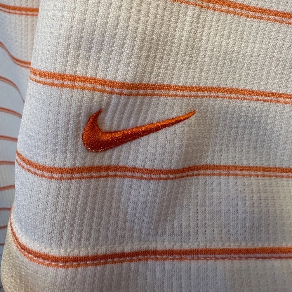 Nike Golf Size‎ Large Polo Shirt Textured Knit White Orange Striped Short Sleeve